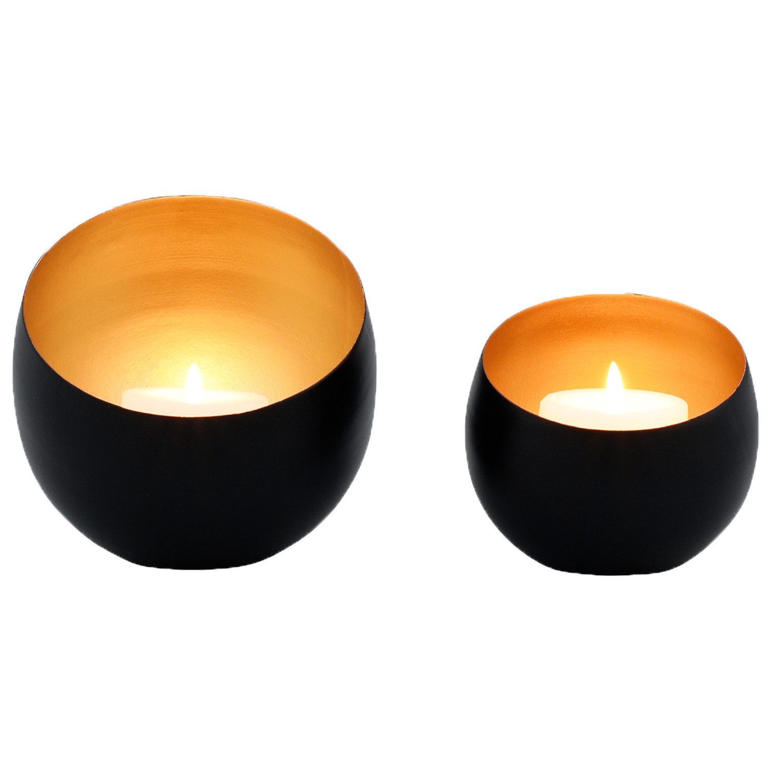 Marrakesch Orient & Mediterran Interior Teelichthalter 2er Set Aesthetic Windlicht Juju modern aus Metall in Schwarz 12 cm (2 St), Handarbeit