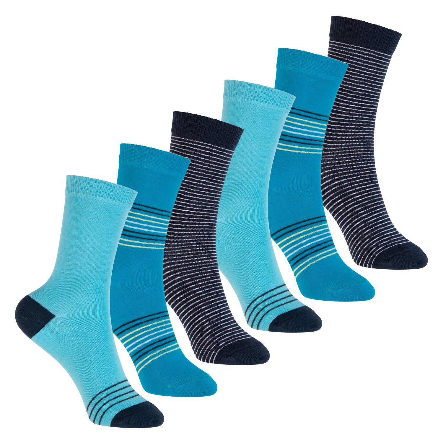 Footstar Basicsocken Bunte Baumwoll Socken für Kinder (6er Pack) Aqua