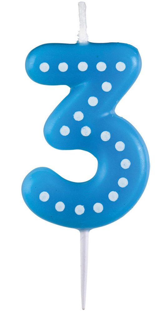 Geburtstagskerze Zahlenkerze mit Punkten 6,5cm, Blau # 3