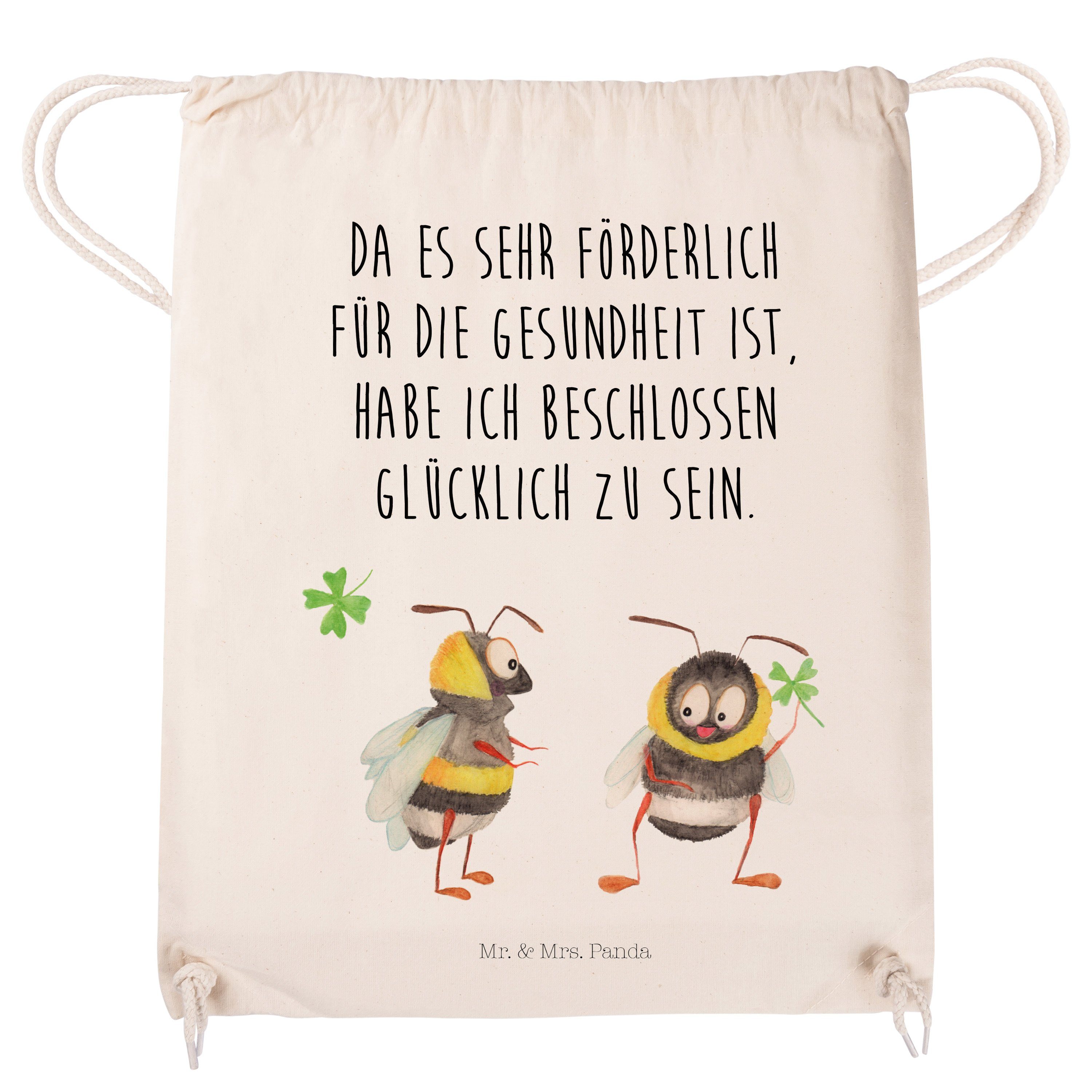 Hummeln Kleeblatt Geschenk, - Transparent Stoffbeutel, (1-tlg) Sporttasche Sportbeu & mit - Panda Mrs. Mr.