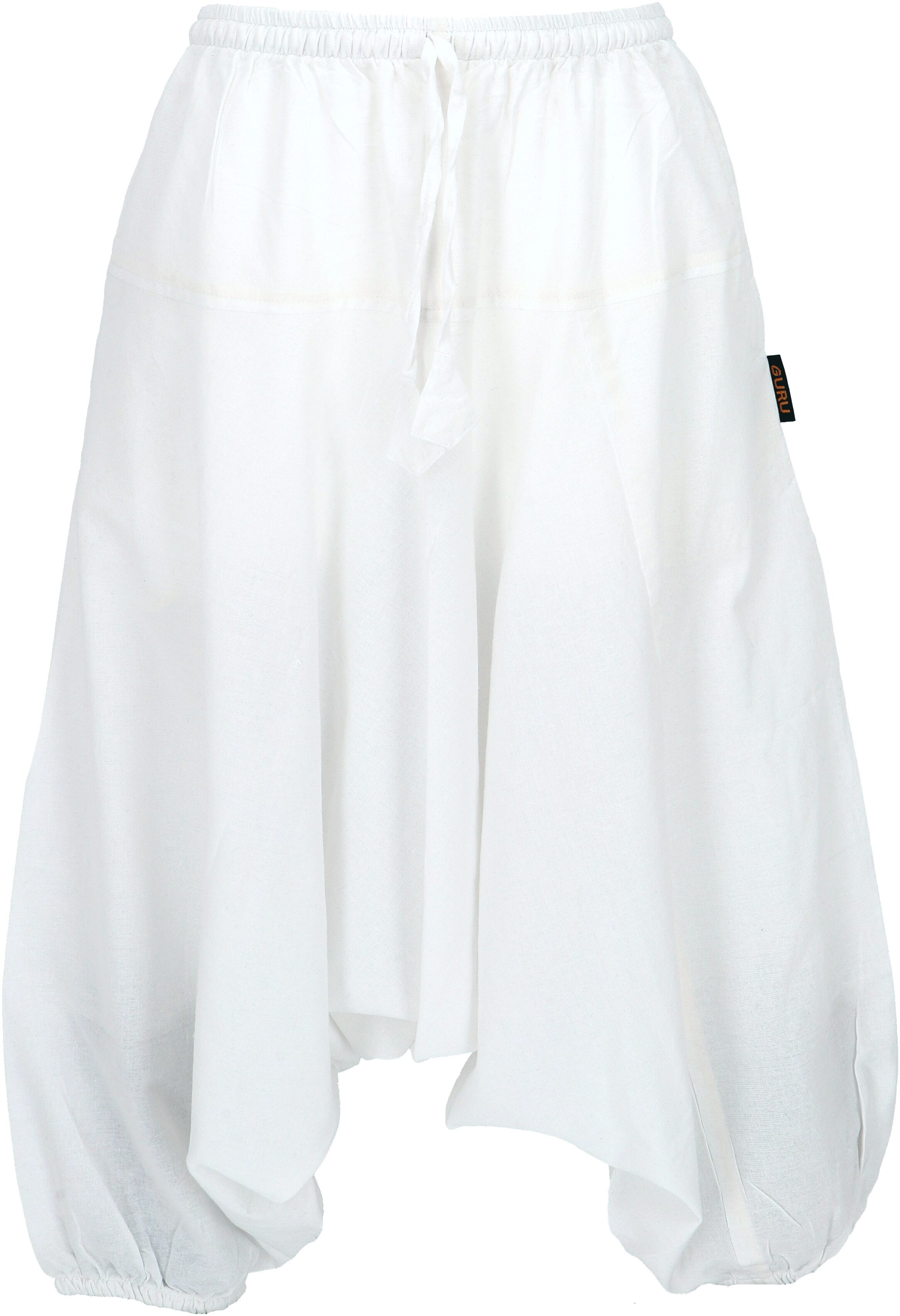 Guru-Shop Relaxhose Aladinhose, Pluderhose, Shorts 7/8 Länge - weiß alternative Bekleidung, Ethno Style