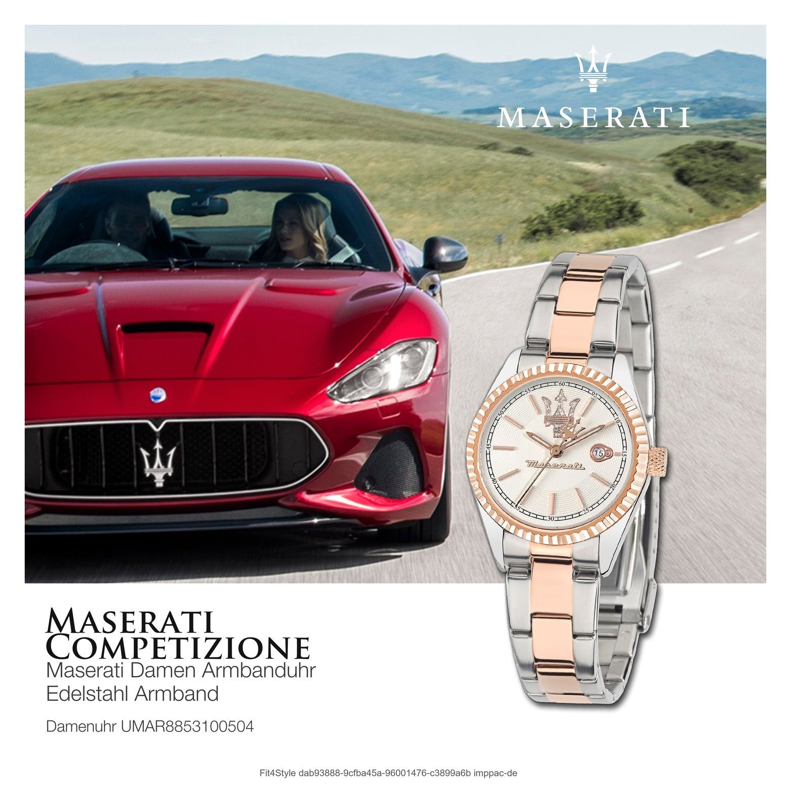 MASERATI Quarzuhr Maserati Italy groß COMPETIZIONE, Damenuhr rund, Made-In (ca. Damenuhr Edelstahlarmband, 39x31,3mm)