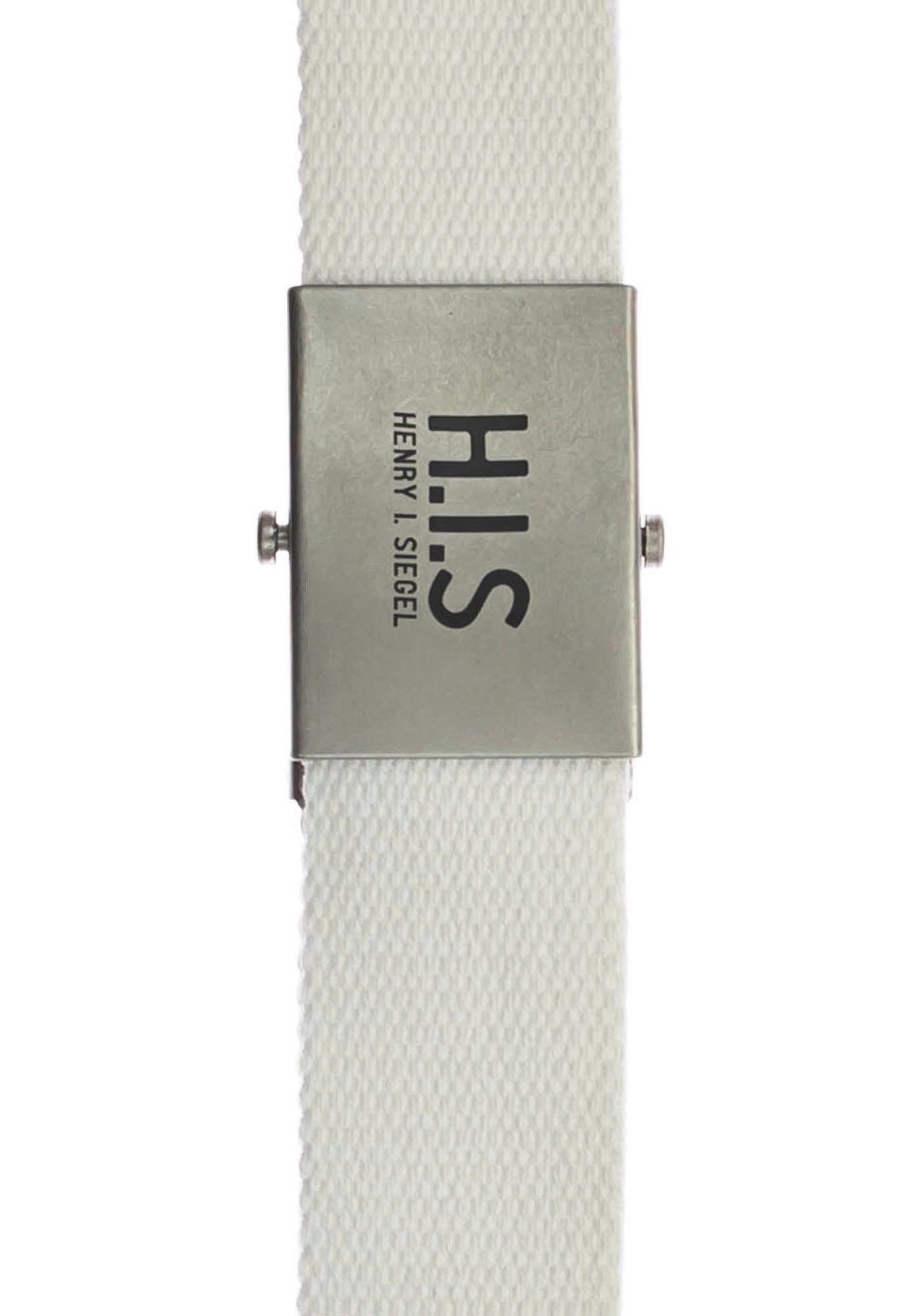 H.I.S Stoffgürtel Bandgürtel H.I.S mit auf Koppelschließe der Logo weiss