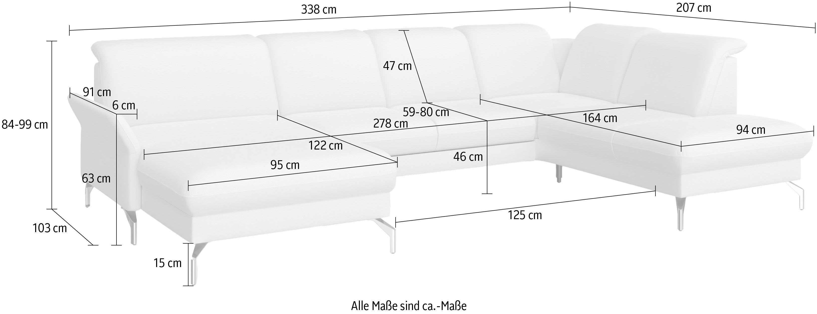 mit Vorziehsitz, sit&more wahlweise Fashion, motorisch, Kopfteilverstellung, Metallfüße Wohnlandschaft