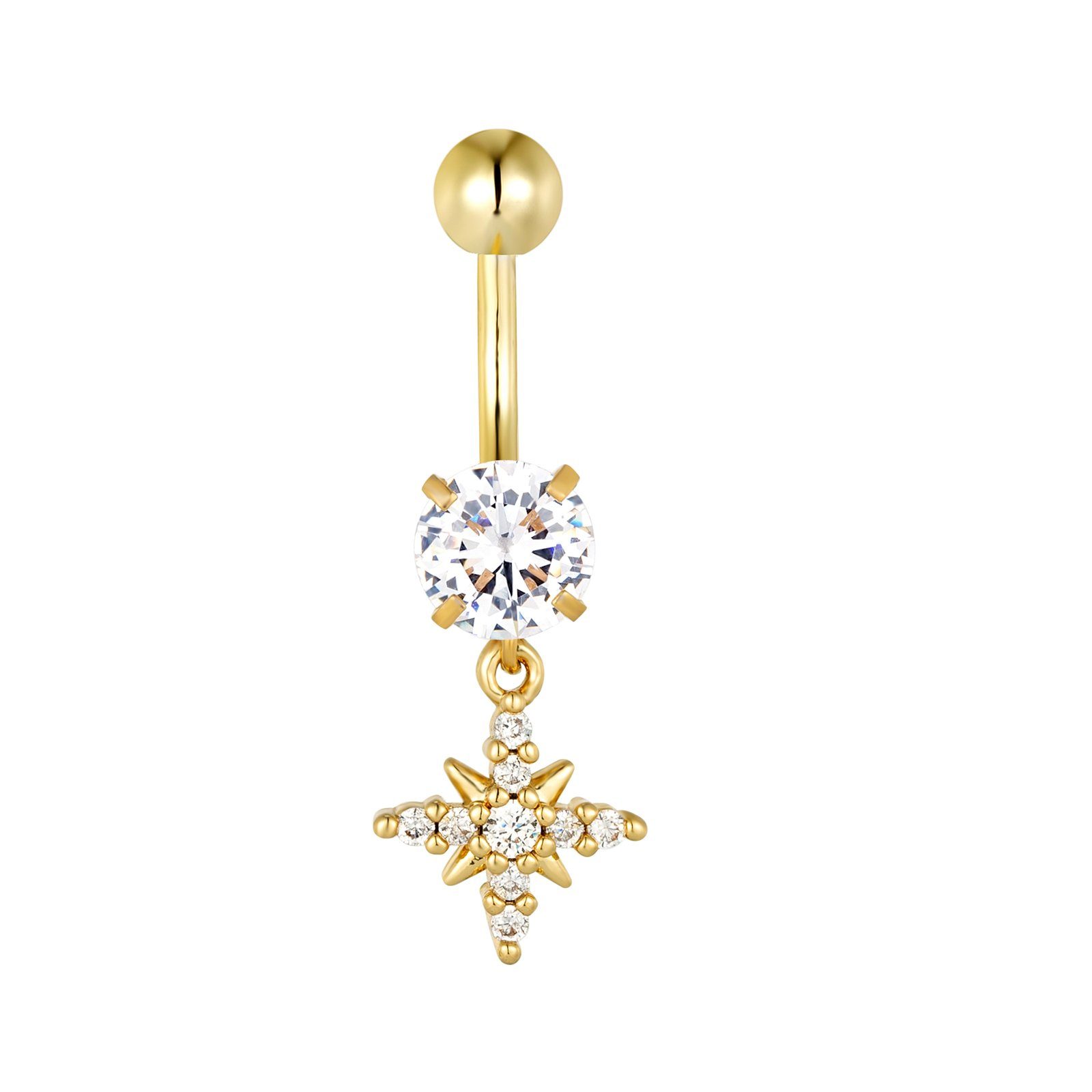 Bauchnabelpiercing Edelstahl Vergoldet 18K Bananabell Anhänger Nordstern HB556 Zirkonia