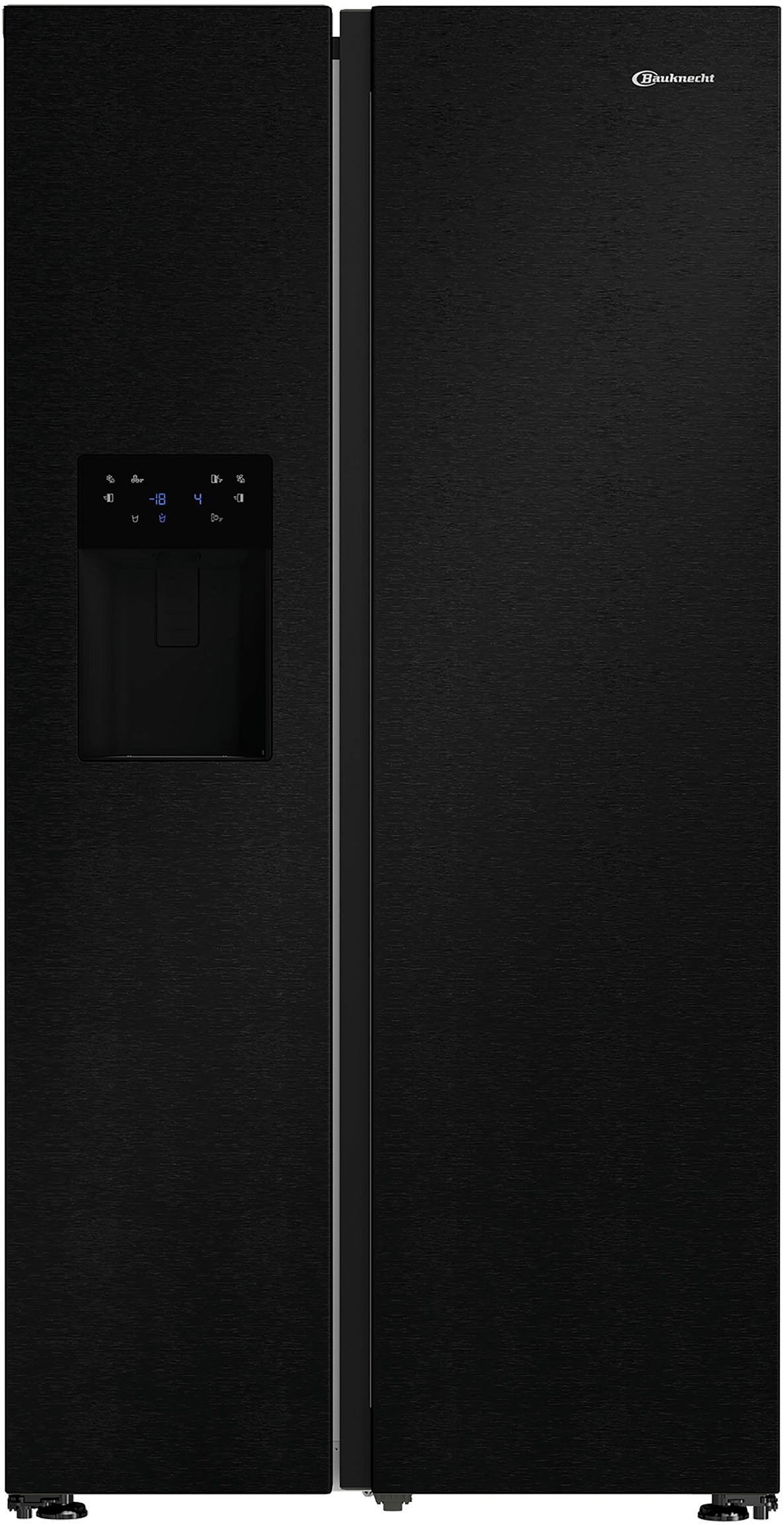 BAUKNECHT Side-by-Side SBS IW E90 Black, 179 cm hoch, 91 cm breit, Wasser- & Eiswürfelspender – jederzeit Wasser, Eis & Crushed Eis