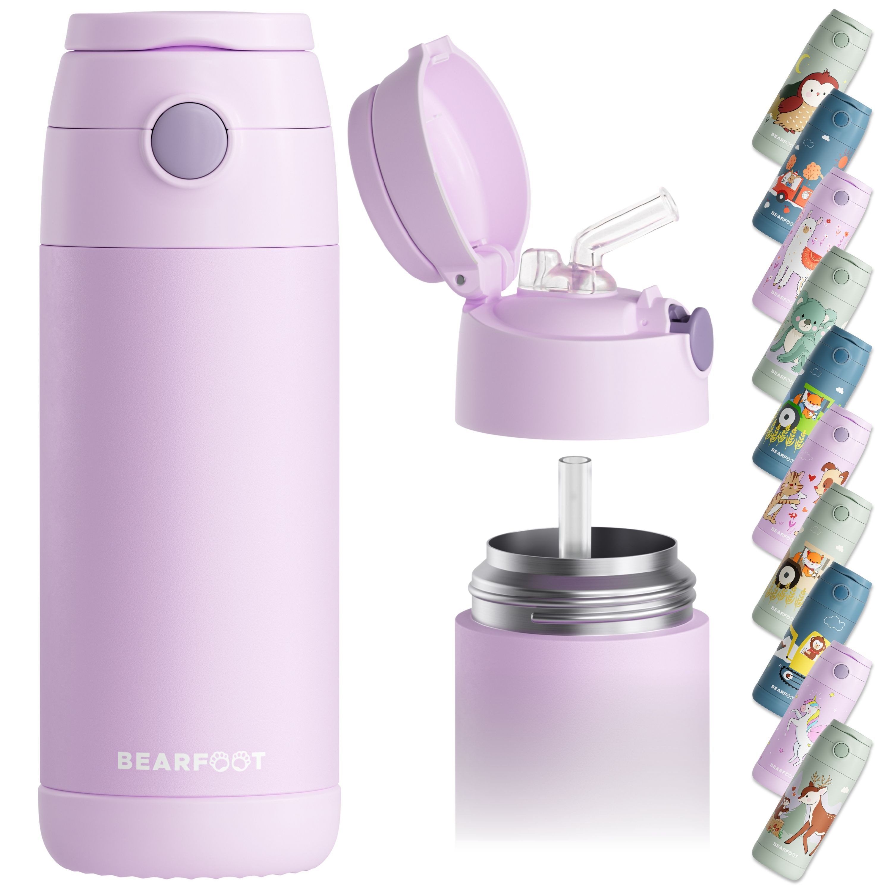 BEARFOOT Trinkflasche Thermo Kinder Trinkflasche Edelstahl - lila, Thermosflasche, auslaufsicher, Edelstahl, Kinderflasche, BPA-frei