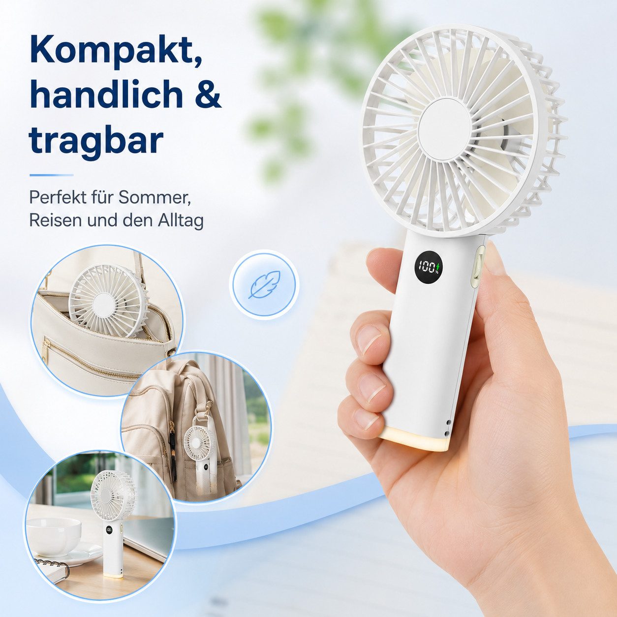 Zantan Handventilator digitale Anzeige & warmes Nachtlicht, Ventilator für Büro, Reisen, Camping und Zuhause