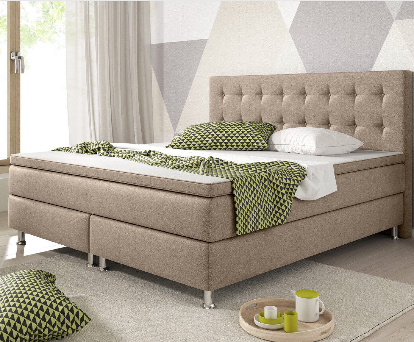 Homeline Boxspringbett 180x200 Boxspringbett mit Matratze 180 × 200 cm mit Toper wählbar (Boxspringbett Set, 5-St., Komplettes Box Springbett), Mit Toper – Bild 3 von 5