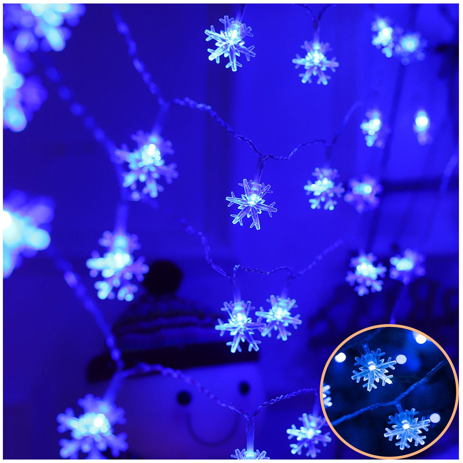 MUPOO LED-Lichterschlauch LED Lichterketten Schneeflocken, 2er-Pack, Batteriebetrieben, Weihnachten, Party, Neujahrsdekoration