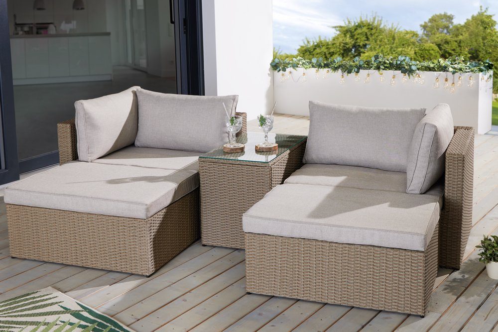 riess-ambiente Loungeset XXL MODULAR natur, (5-tlg), Gartenmöbel · Sessel ·  Tisch · Hocker · Terrasse · Balkon · Outdoor