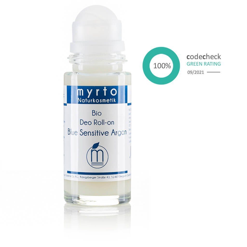 myrto Naturkosmetik Körperpflegemittel Bio Deo Roll-on Blue Sensitive Argan - aluminiumfrei & alkoholfrei, ohne Duftstoffe, für sehr empfindliche Haut, ohne Aluminium & Alkohol