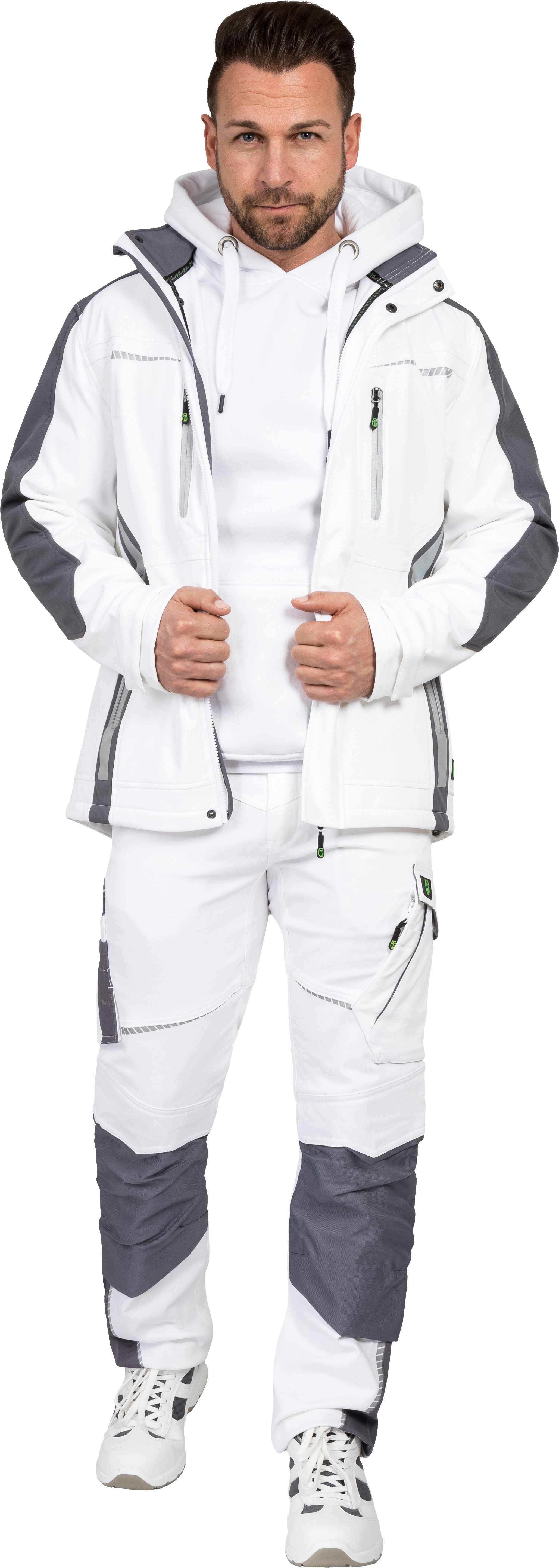 Leibwächter Softshelljacke Flex-Line Herren Übergangsjacke mit Kapuze (atmungsaktive Regenjacke, wasserdichte Softshell Arbeitsjacke) robustes 3-Lagenlaminat-Softshell, Reflektoren für gute Sichtbarkeit