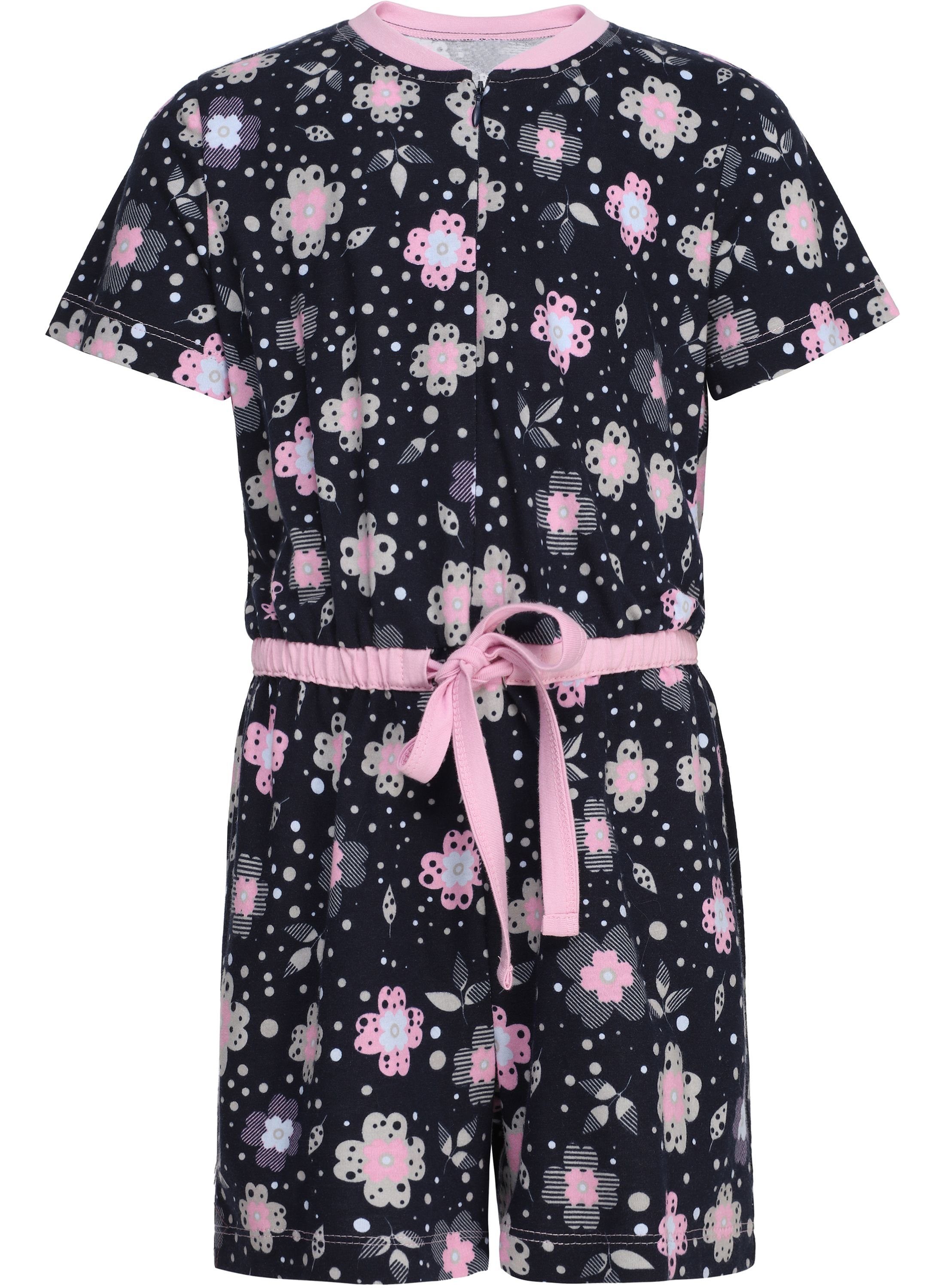MS10-267 Short Schlafanzug Mädchen Style Merry Schlafanzug Overall Marine/Blumen
