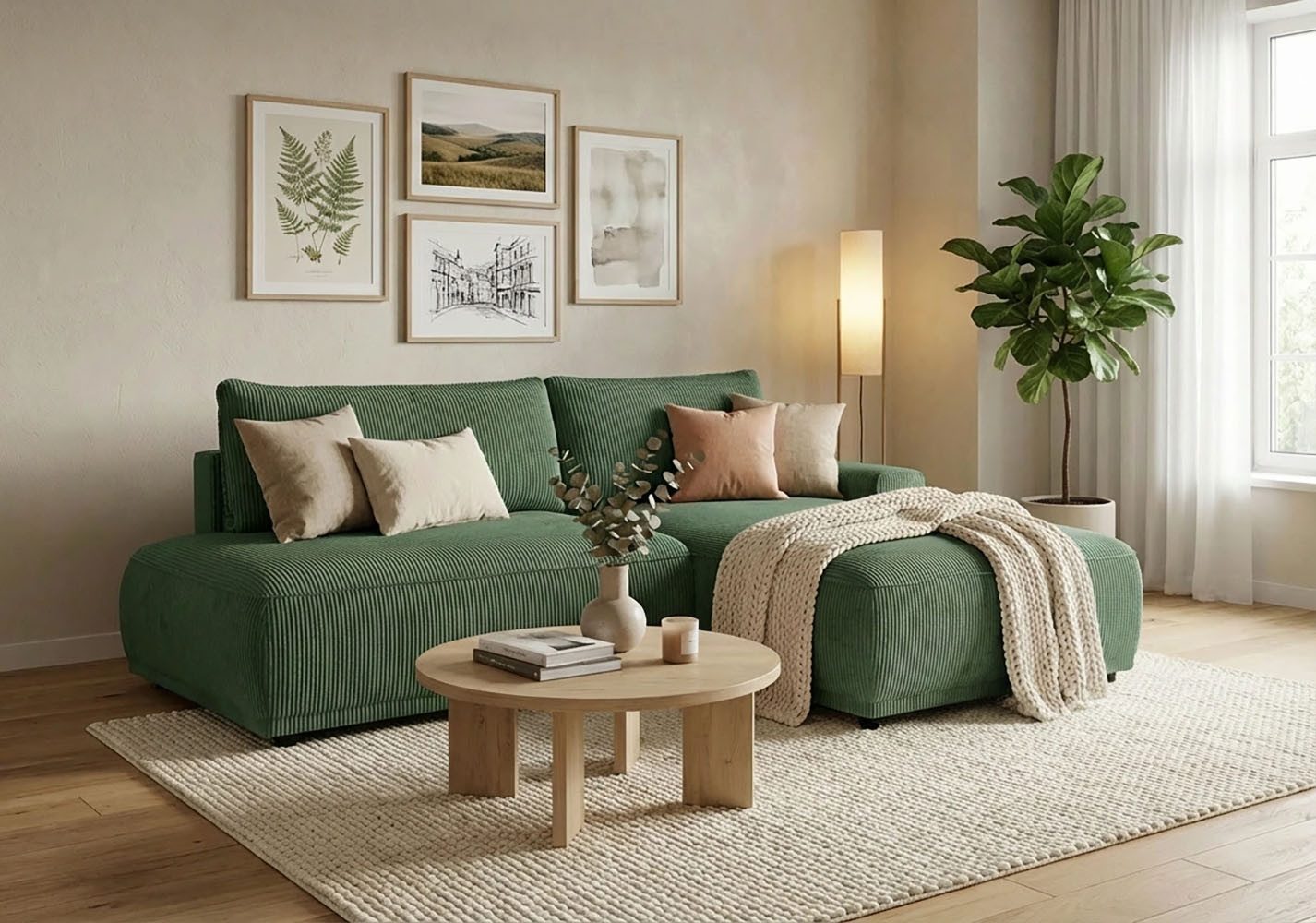 TRENDMANUFAKTUR Ecksofa Fordon II, Schlafsofa mit Bettkasten, Couch in L-Form, Breite 250 cm, in Cordstoff HYPER, dunkelgrün, Armlehne rechts