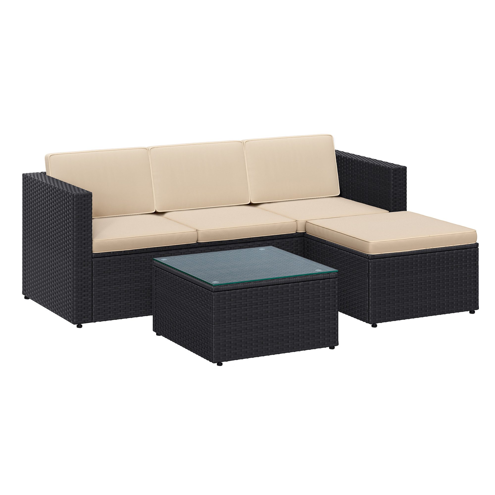 SONGMICS Gartenlounge-Set, (5-tlg., 1 Ecksofa, 1 Hocker, 1 Couchtisch, 7 Kissen), Gartenmöbel Set, Balkonmöbel, handgeflochtenes Rattan