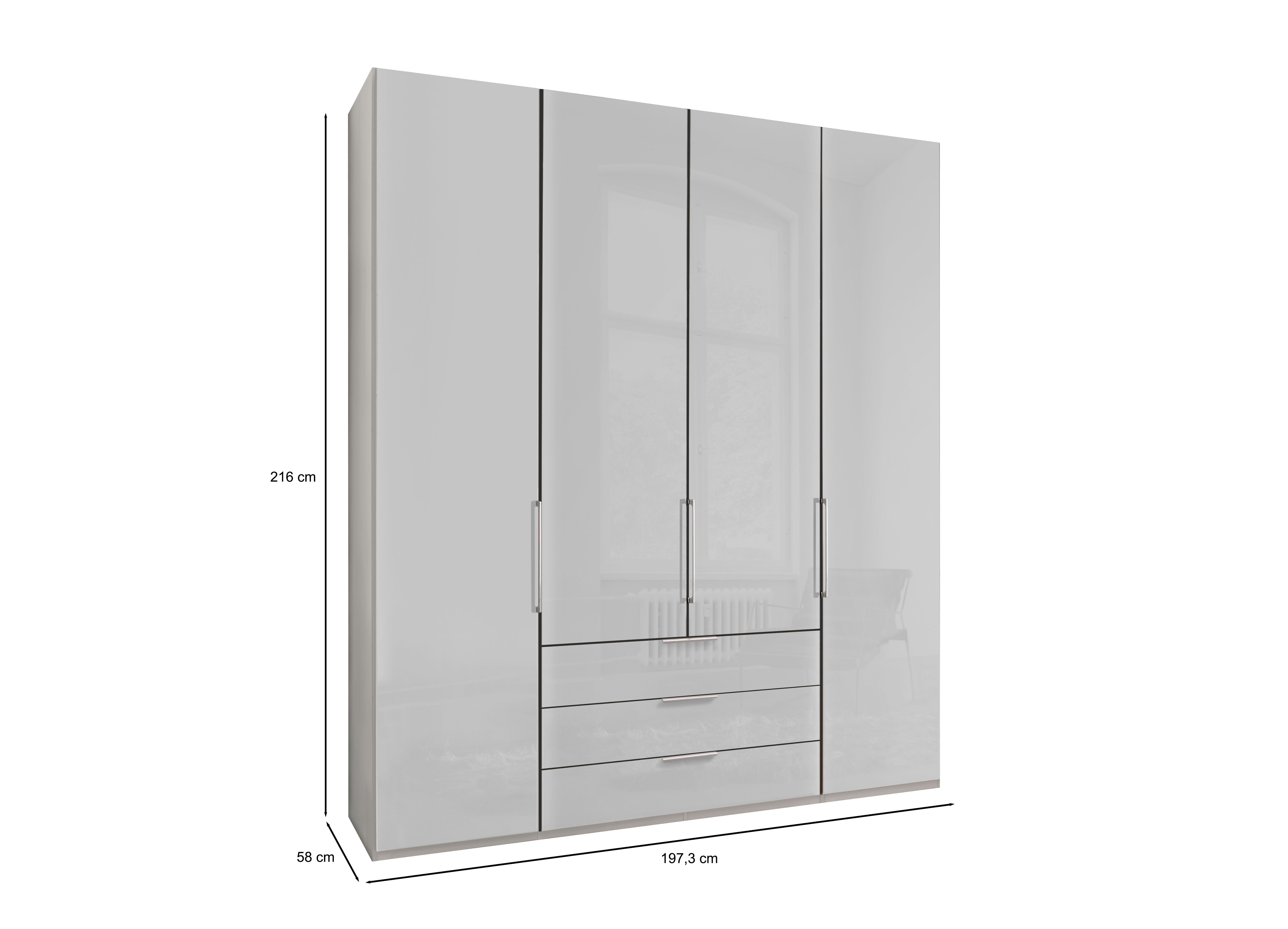 Beschlägen Weiß/Glas Falttürenschrank Glasfront mit Monaco hochwertigen Weiß sowie WIEMANN
