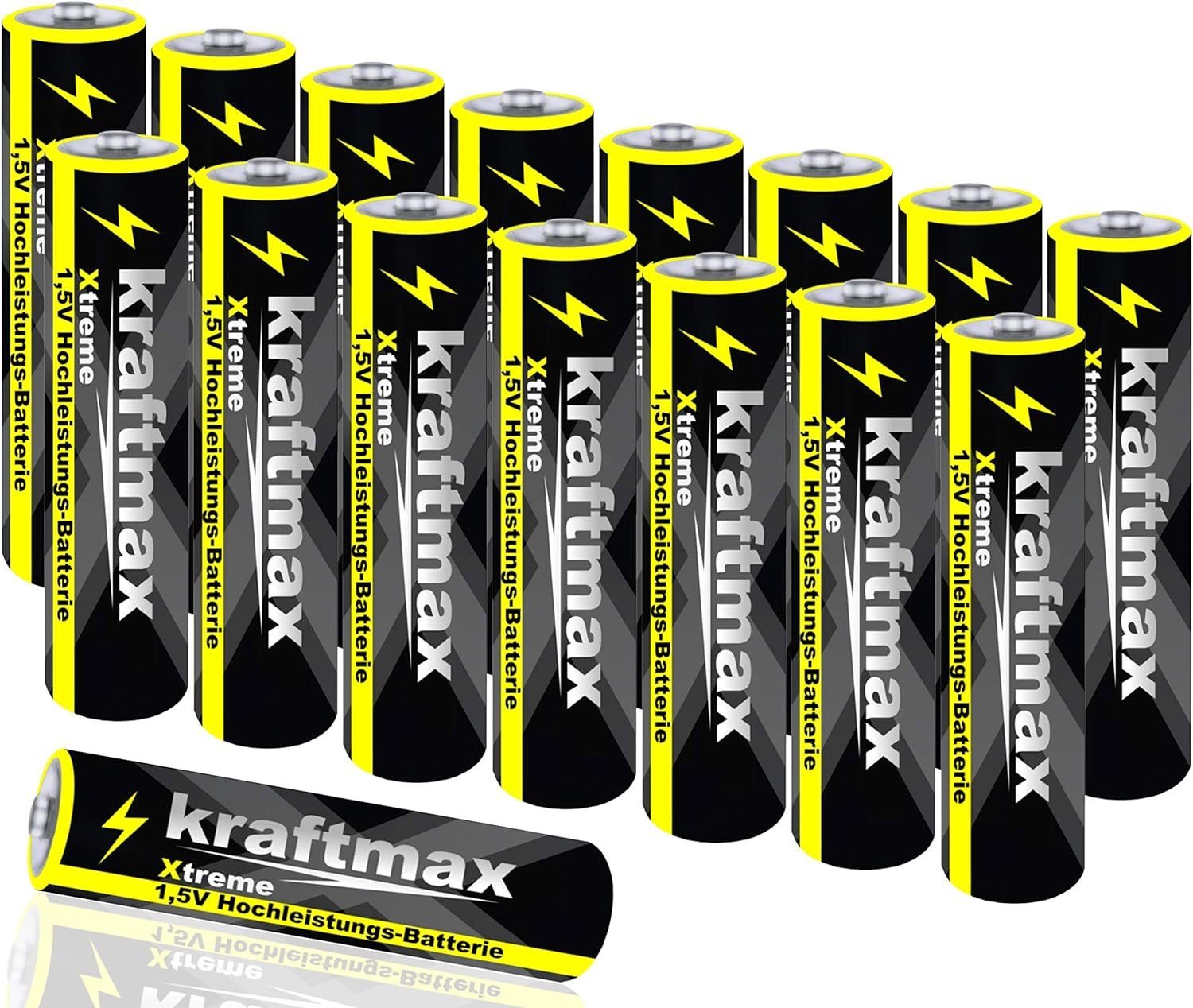 kraftmax 16er Pack Micro AAA 1,5V Alkaline Batterie - Xtreme Longlife Batterie, (1 St)