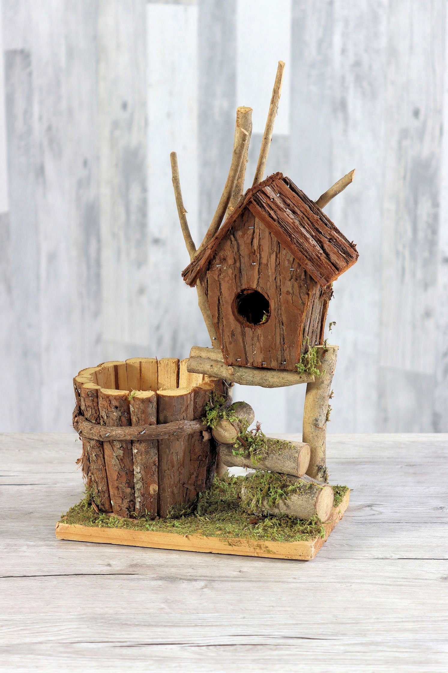 Spetebo Übertopf Holz Vogelhaus mit Blumentopf - 32 x 22 cm