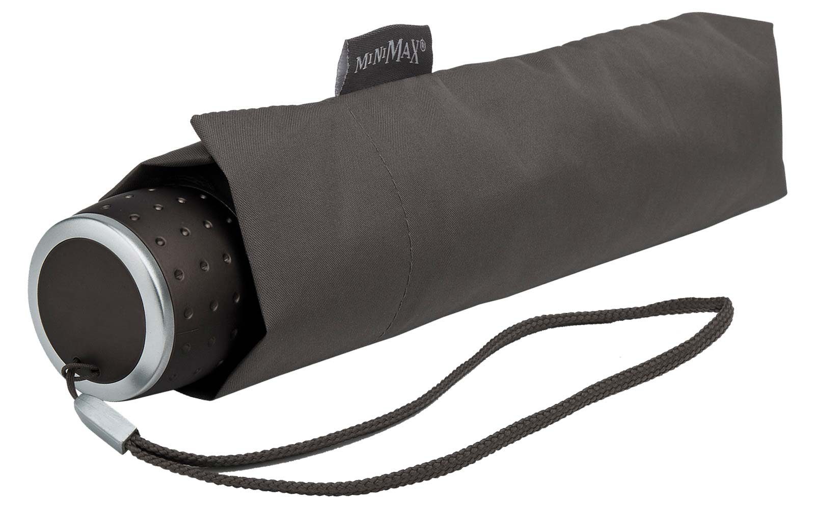 Stoff Öko besteht miniMAX® recyceltem ECO Regenschirm leicht Impliva grau aus PET Taschenregenschirm Handöffner,