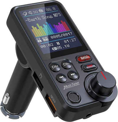 VSIUO Bluetooth Адаптери Auto, Starkes Mikrofon FM Transmitter Bluetooth Auto-Adapter USB, mit 1,8-Zoll-Farbbildschirm, QC3.0-Lade, Höhen- und Bassmusik-Player