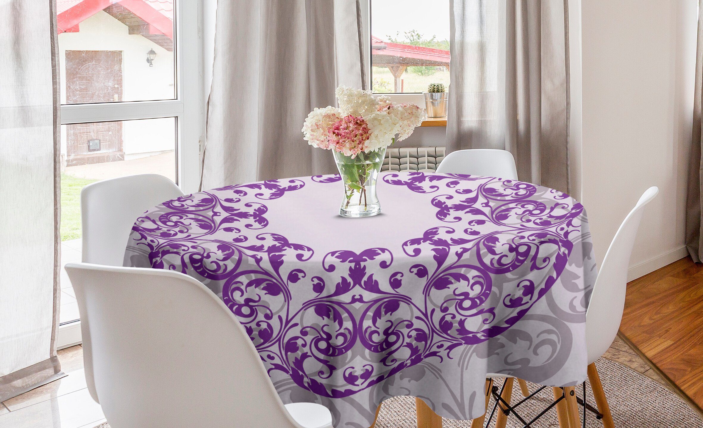 Abakuhaus Tischdecke Kreis Tischdecke Abdeckung für Esszimmer Küche Dekoration, lila Mandala Oval Frame