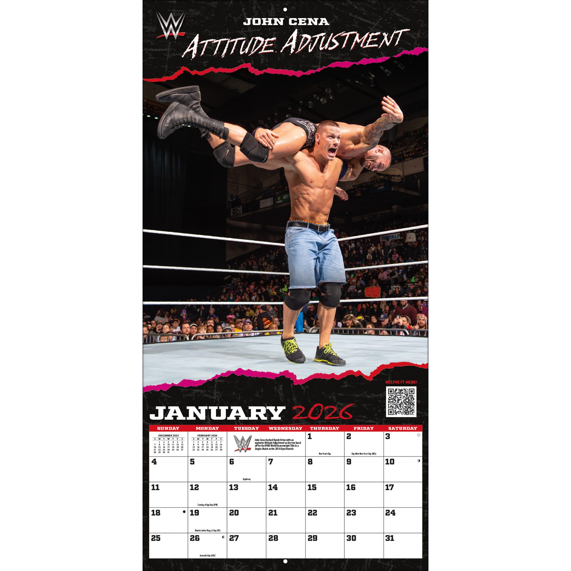 Turner Wandkalender Turner Spektakuläre Würfe WWE 30,5 x 30,5 cm Wandkalender 2026, 12- Monats- Format, Zusatzseite Januar - Dezember 2024