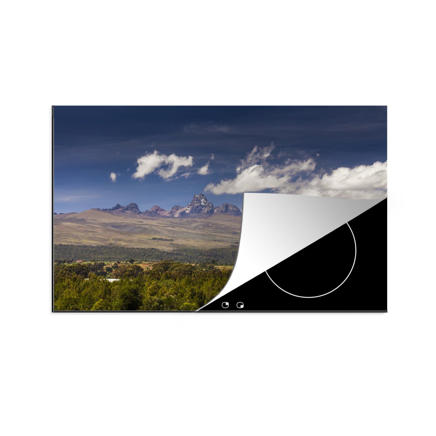 MuchoWow Herdblende-/Abdeckplatte Blick auf den afrikanischen Berg Kenia am Nachmittag, Vinyl, (1 tlg), 81x52 cm, Induktionskochfeld Schutz für die küche, Ceranfeldabdeckung
