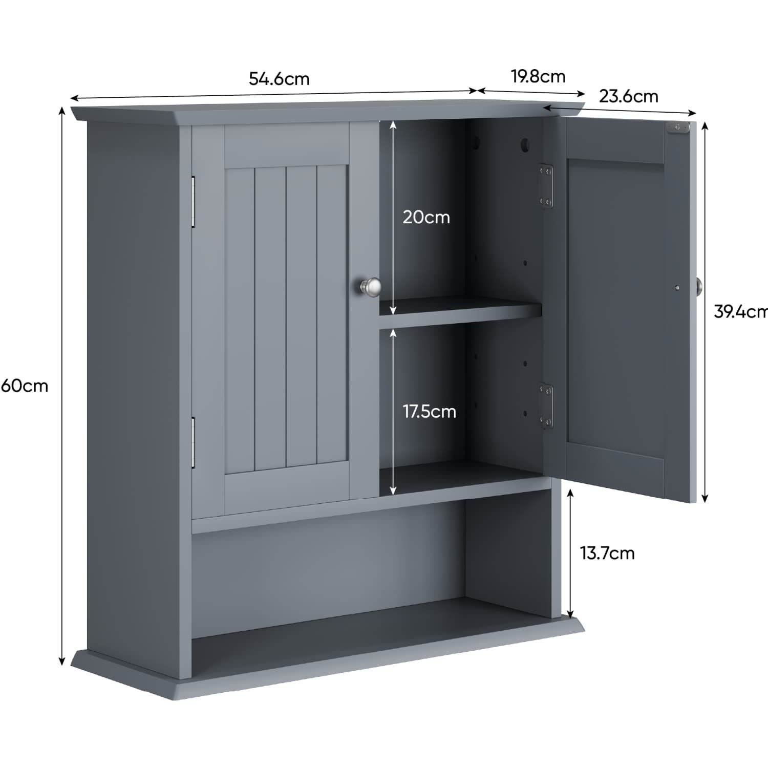 ANYSUN Hängeschrank Wandschrank mit Türen,Stauraum,Bad-Hängeschrank für Wäsche,Badezimmer Wäschekommode mit Wechselbare Trennwand,Drahtziehknopf,55x20x60cm – Bild 2 von 5