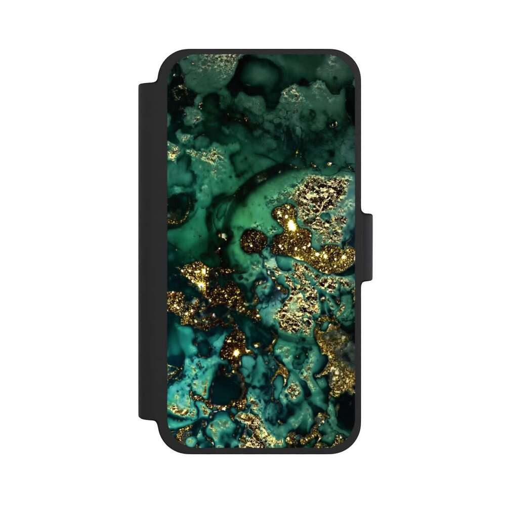 NIVOCASE Handyhülle Marmor Glitzer Look Muster Cyan Glitter Marble Look, Apple iPhone 12 mini Klapphülle Handyhülle aus Kunst Leder
