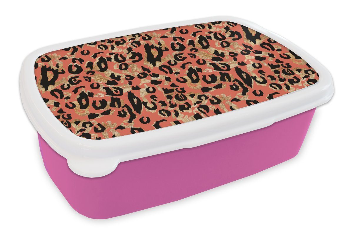 MuchoWow Lunchbox Pantherdruck - Muster - Rosa, Kunststoff, (2-tlg), Brotbox für Erwachsene, Brotdose Kinder, Snackbox, Mädchen, Kunststoff