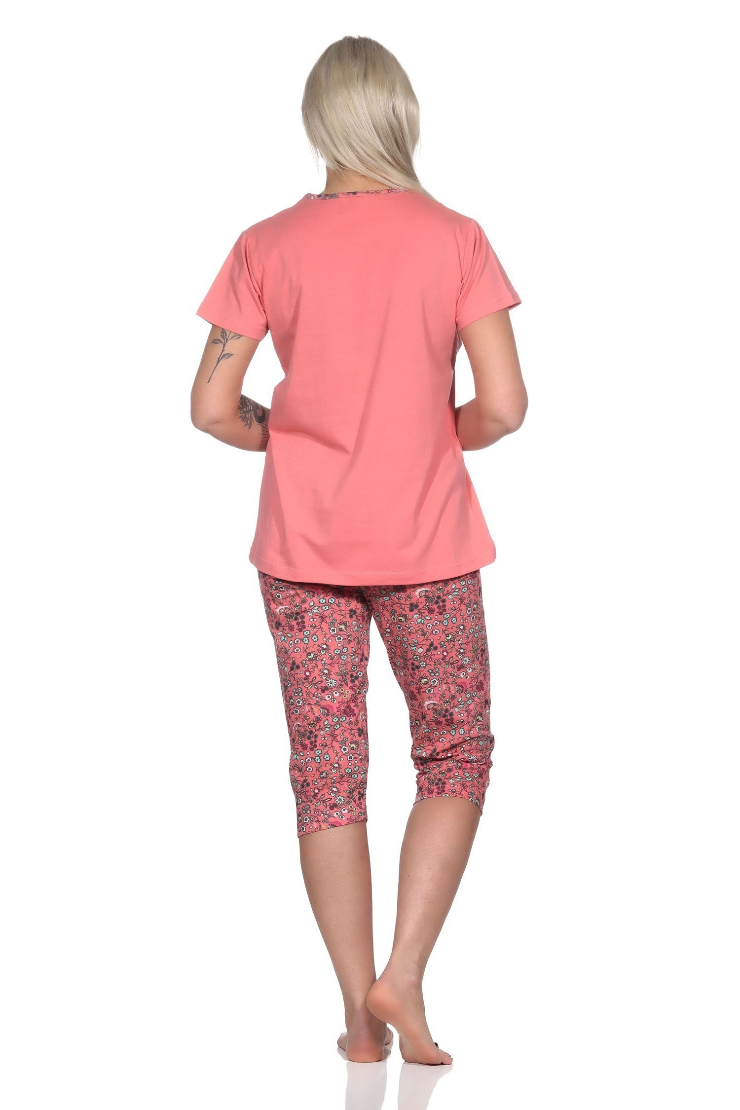 Normann Pyjama Lässiger Damen Capri Pyjama mit Allover-Muster und Frontprint – Bild 4 von 5