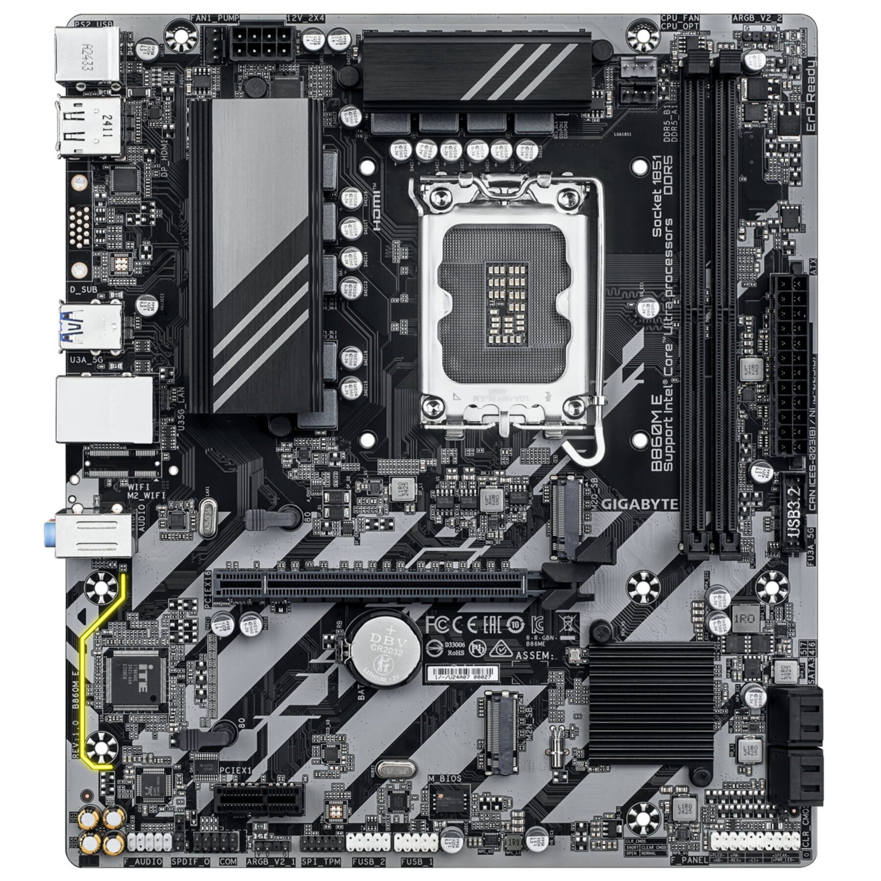 Gigabyte B860M E Mainboard - Intel Core Ultra Series CPUs, 4+1+2 Phasen VRM, bi Mainboard