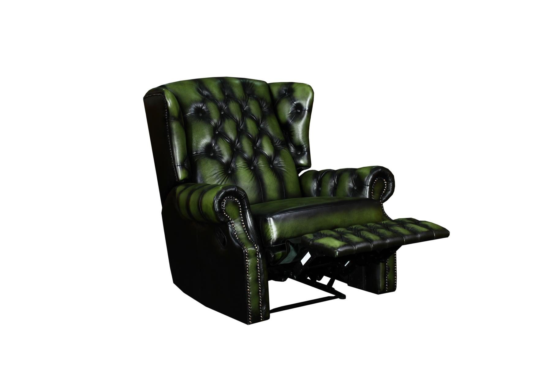Salottini Chesterfield-Sessel SOFORT Edler Chesterfield Ohrensessel Stunning Leder Recliner grün, Handarbeit
