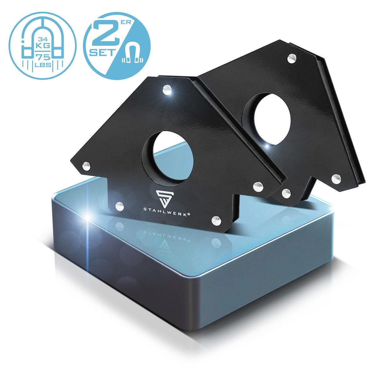STAHLWERK Magnet-Schweißwinkel 2er Set Magnet-Schweißwinkel 34 kg, 190x127 mm