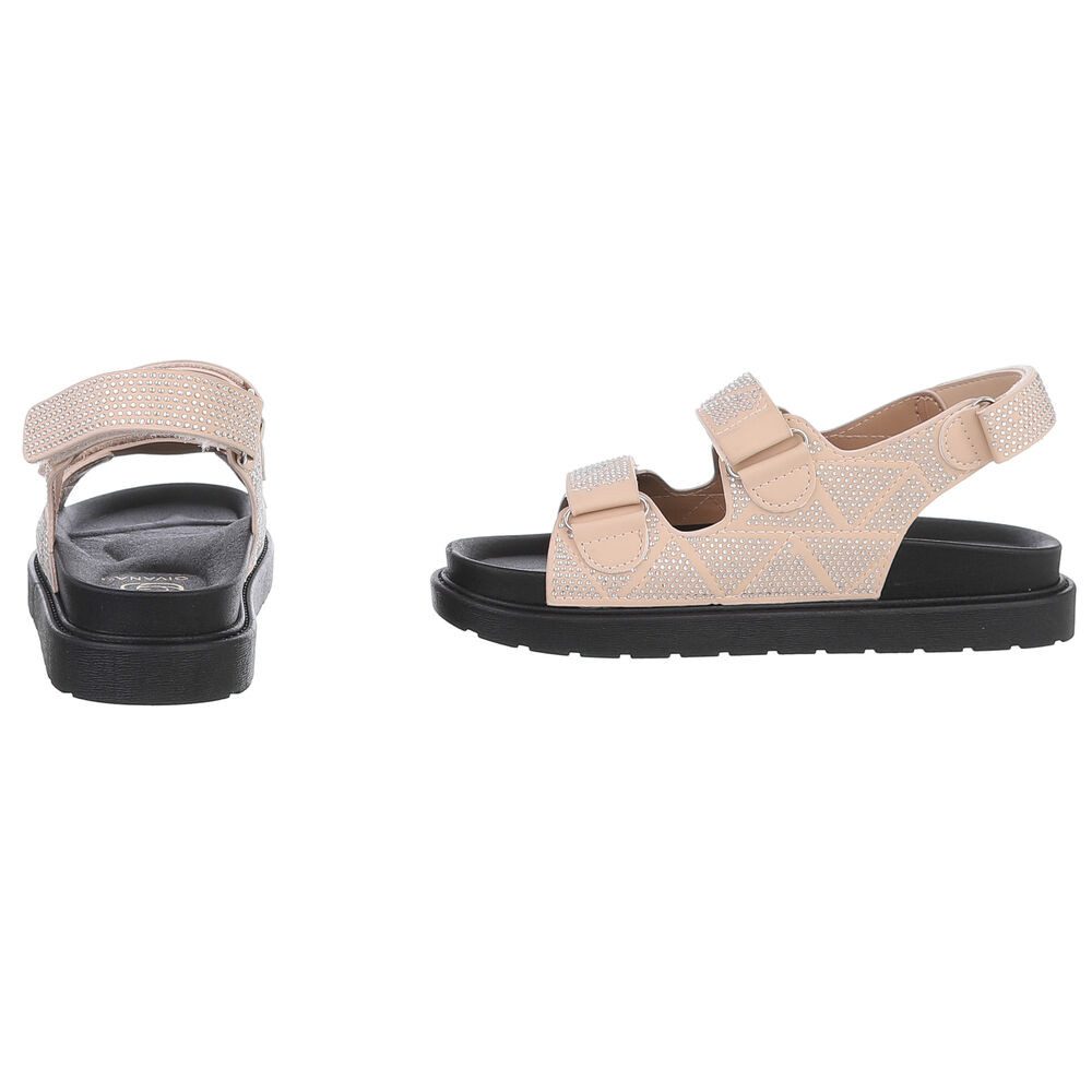 Ital-Design Stylische Damen Sandalen mit Klettverschluss und Komfort Riemchensandalette (89542592) Flach Plateausandaletten in Beige