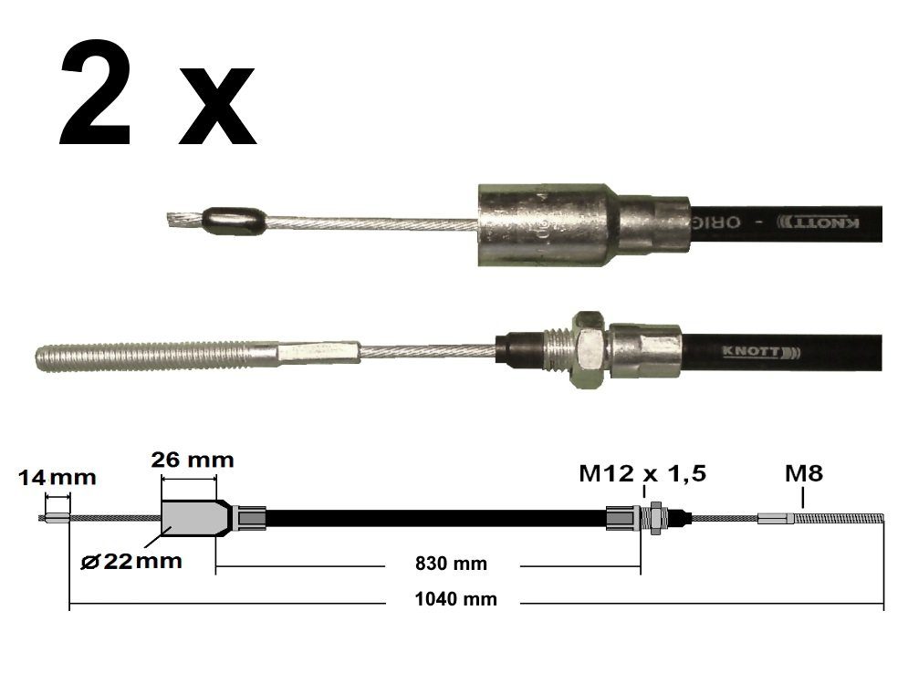 Knott Anhänger 2 x Knott - Bremsseil 33921-1.07 HL: 830 mm - Gesamtlänge: 1040 mm