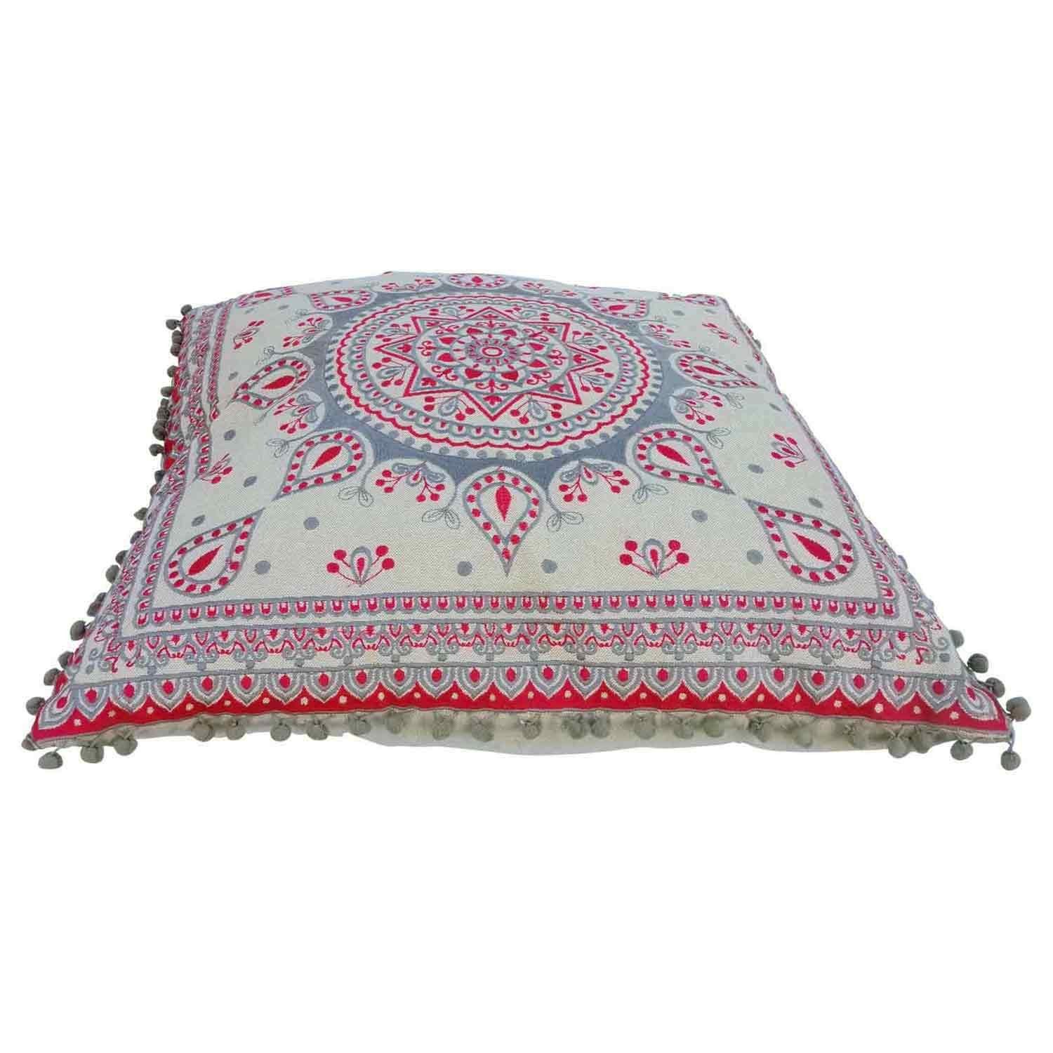 Casa Moro Dekokissen Orientalisches Ethno Kissen Taima aus reiner Baumwolle bestickt, Boho Zierkissen Mandala Kissen bunt Sitzkissen Couchkissen mit Bommeln