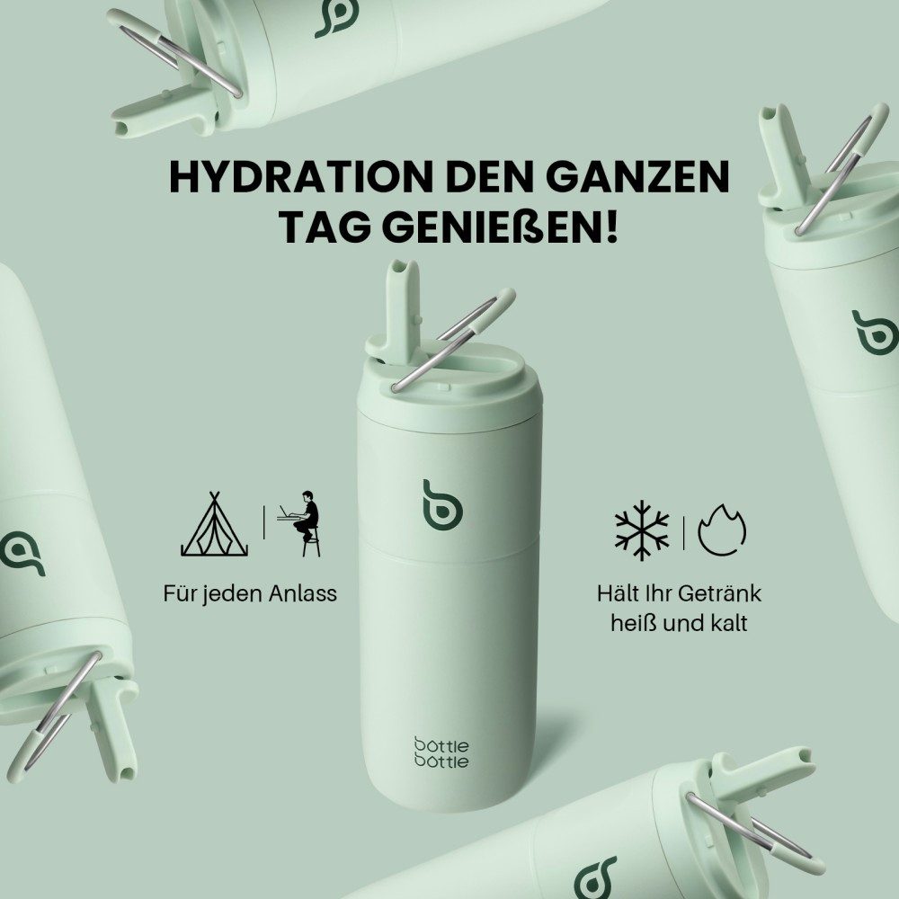 BOTTLE BOTTLE Trinkflasche Edelstahl Trinkflasche mit Strohhalm 500ml, auslaufsichere Sportwasserflasche, ideal für Schule, Büro und Ausflüge – Bild 4 von 5
