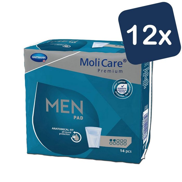 Molicare Einlage Premium MEN PAD: Inkontinenz-Einlage für Männer bei Blasenschwäche 2 Tropfen v-förmige Passform 14 Stück (12x14)