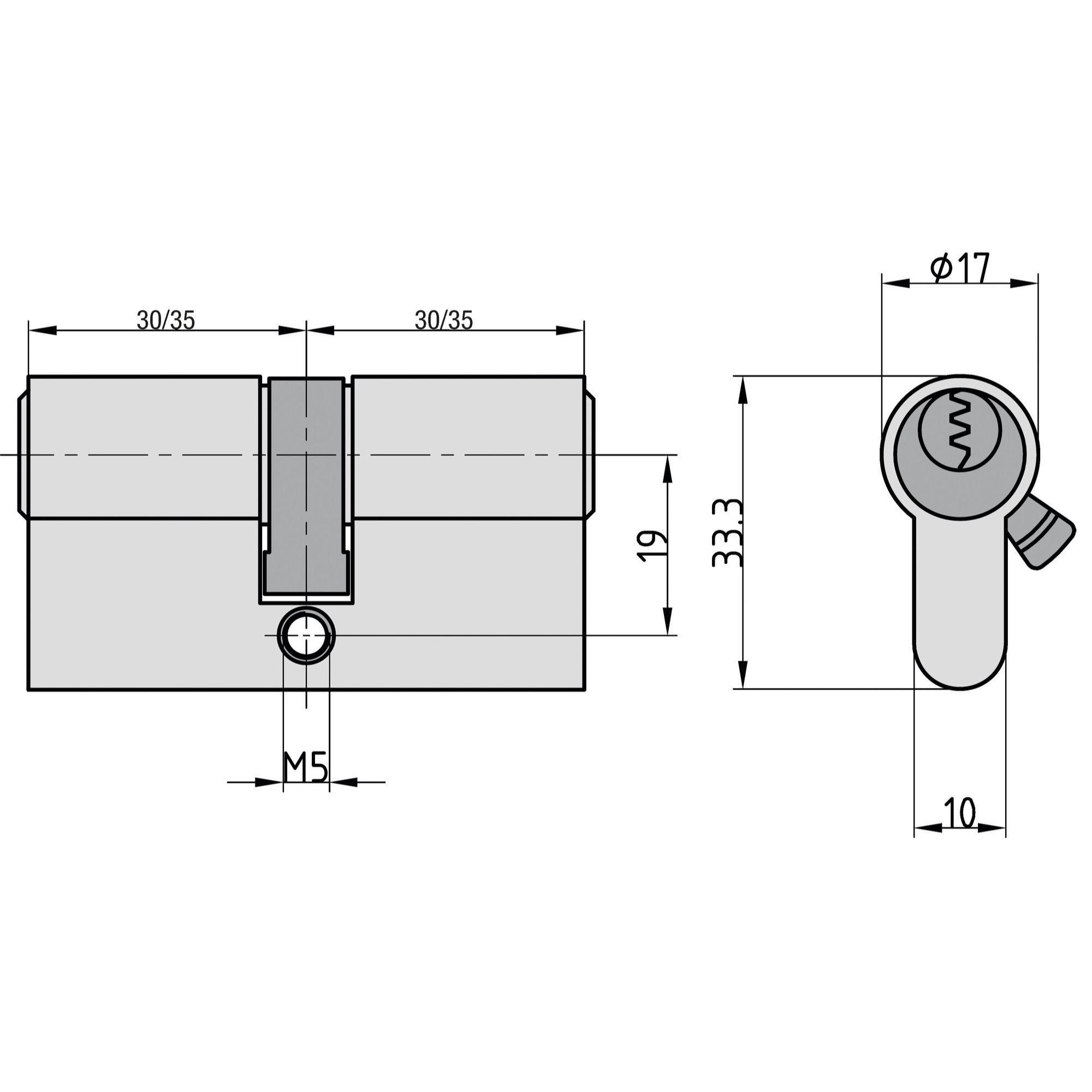 BASI Schließzylinder gleichschließende Bauzylinder für die Bauphase, (Packung), Doppelzylinder 30/30 mm, mit 3 Schlüssel, leichte Ausführung