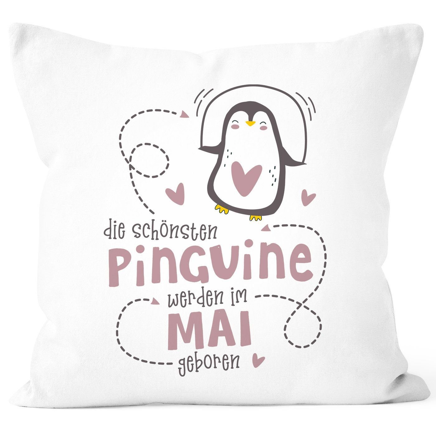 SpecialMe Dekokissen Kissen-Bezug Die Schönsten Pinguine werden im [object Object] geboren Geschenk Geburtstag Dekokissen SpecialMe® Mai rosa