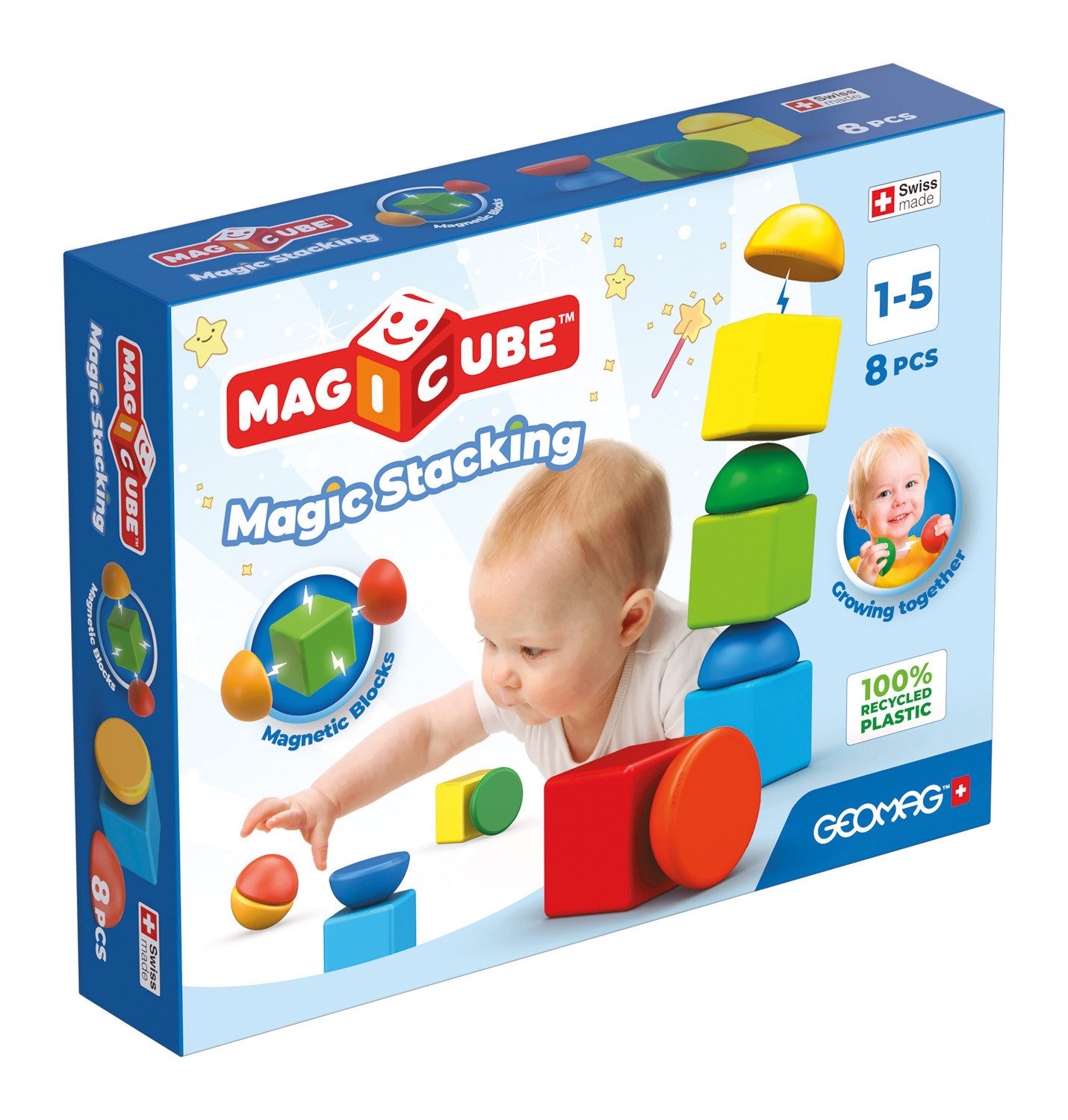 Geomag™ Magicube Blocks RE Stacking (061) Magnetspielbausteine, (8 St), Made in Europe