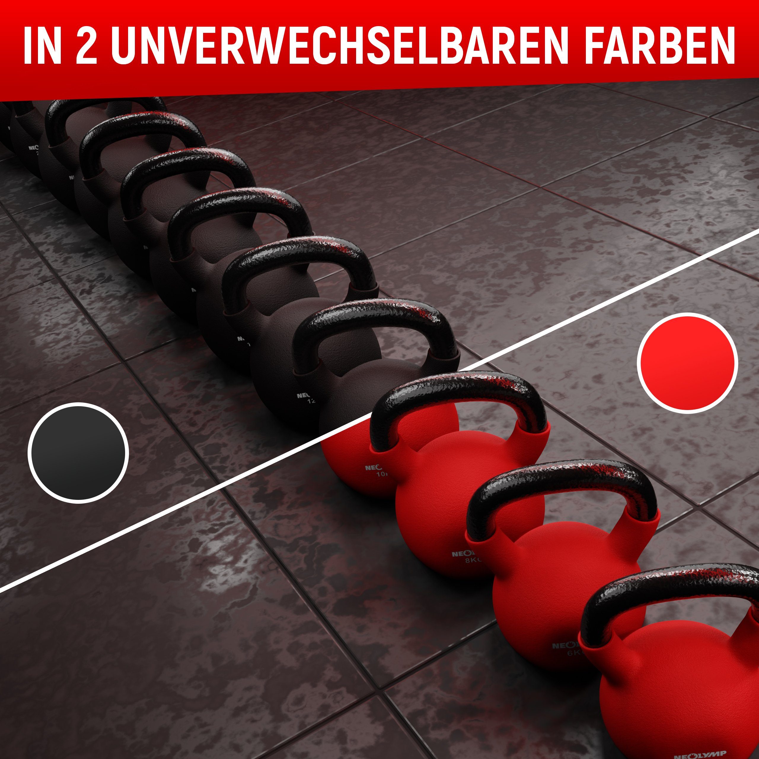 Kugelhantel, 2-28 wasserabweisend, und kg, Kettlebell phthalat- bleifrei Neoprenummantelung, bodenschonend, Stahlkern, Kettlebell, Schwarz KB210 Neopren NEOLYMP