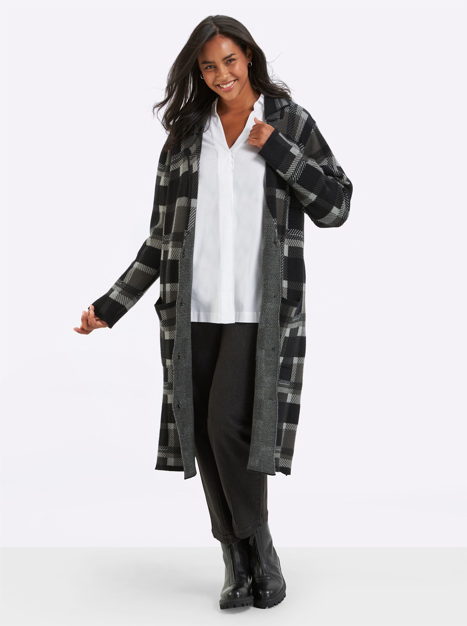 Sheego Strickjacke Long-Strickjacke Langarm Jacquard