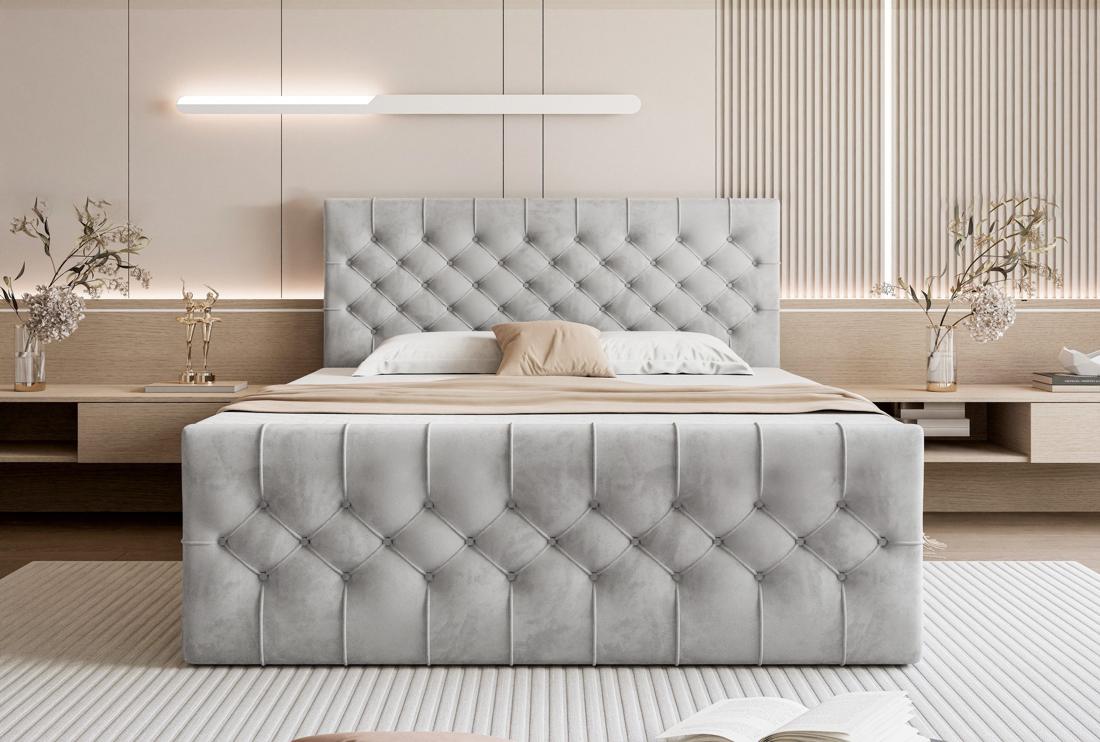 Goldstoff Boxspringbett TAURIEL mit Zwei Bettkasten günstig online kaufen