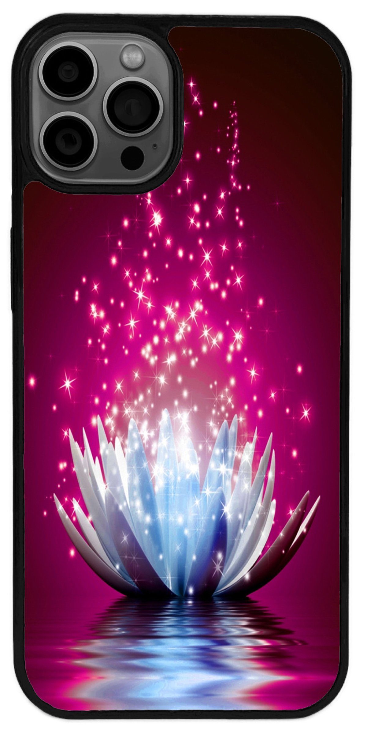 Traumhuelle Handyhülle TPU HÜLLE Silikon MOTIV 255 Case Cover Schutzhülle Backcover Etui 5G, Blume Lotus Lila Handy Bumper Smartphone Rückschale Schwarz