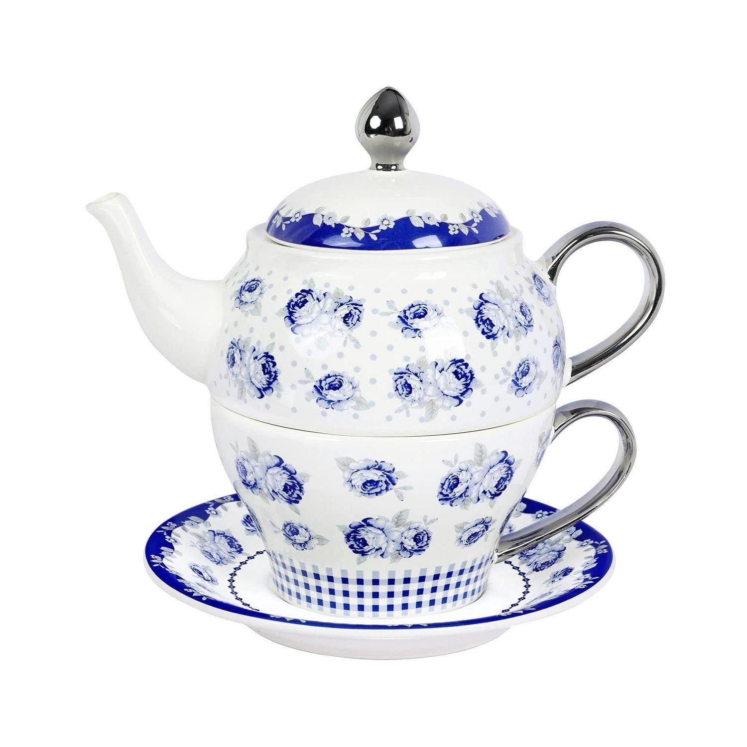 LuxusKollektion Teekanne Teeset blau Blumenoptik, (1-St)