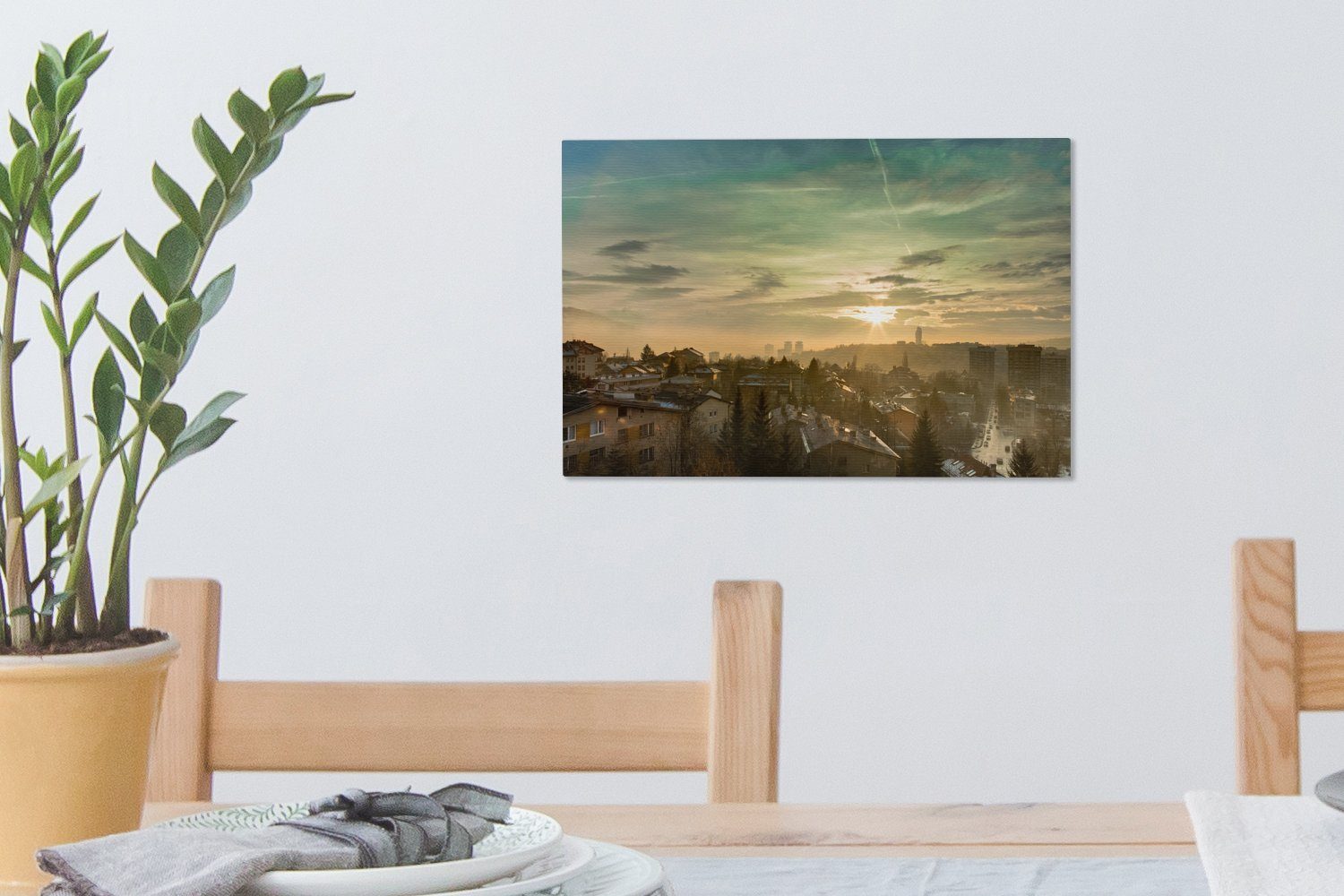 OneMillionCanvasses® Leinwandbild Skyline der (1 Stadt cm bosnischen 30x20 Wandbild Leinwandbilder, St), Wanddeko, Sarajewo, Aufhängefertig