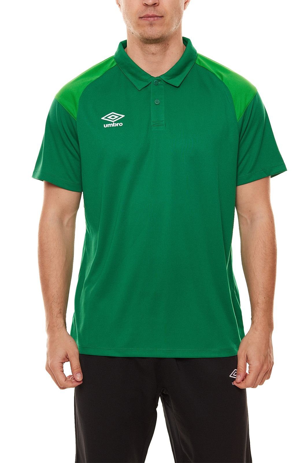 Schulterpartie Golf-Shirt Sport-Shirt umbro mit Umbro kontrastierender Poly Herren Polohemd 65293U-GRA Grün Polo Rundhalsshirt
